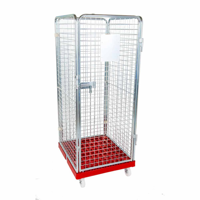 Rollbehälter hoch, 4-seitig, Diebstahlschutz, Rollplatte geschlossen aus Kunststoff, 724 x 815 x 1.800 mm, 500 kg, Nutzhöhe 1.585 mm, Hygiene Grau