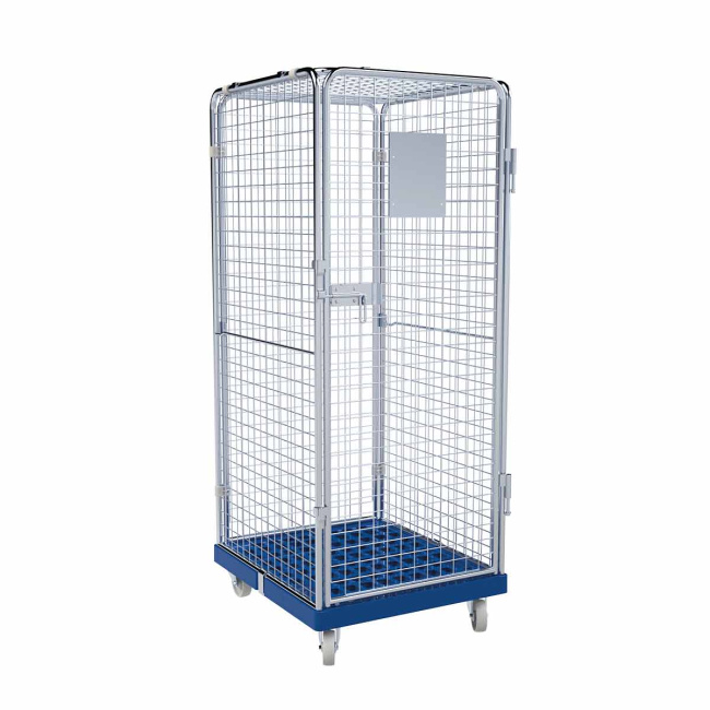 Rollbehälter hoch, 5-seitig, Diebstahlschutz, Rollplatte aus Kunststoff, 724 x 815 x 1.810 mm, 500 kg, Nutzhöhe 1.585 mm, Lichtblau