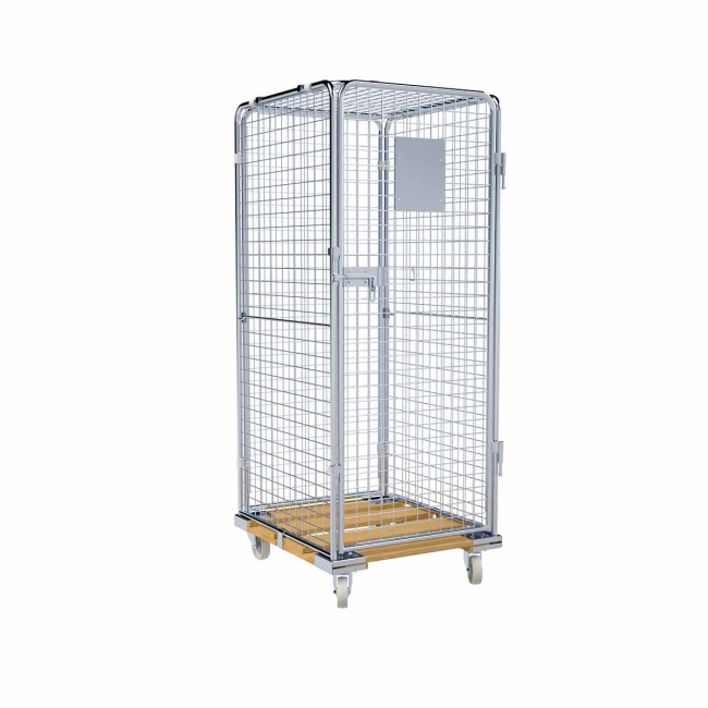 Rollbehälter hoch, 5-seitig, Diebstahlschutz, Nutzhöhe 1.585 mm, Rollplatte aus Holz, 724 x 815 x 1.810 mm, 500 kg