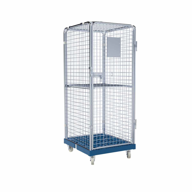 Rollbehälter Zwischenboden klappbar, 5-seitig, Diebstahlschutz, Rollplatte aus Kunststoff, 724 x 815 x 1.810 mm, 500 kg, Nutzhöhe 1.585 mm, Enzianblau