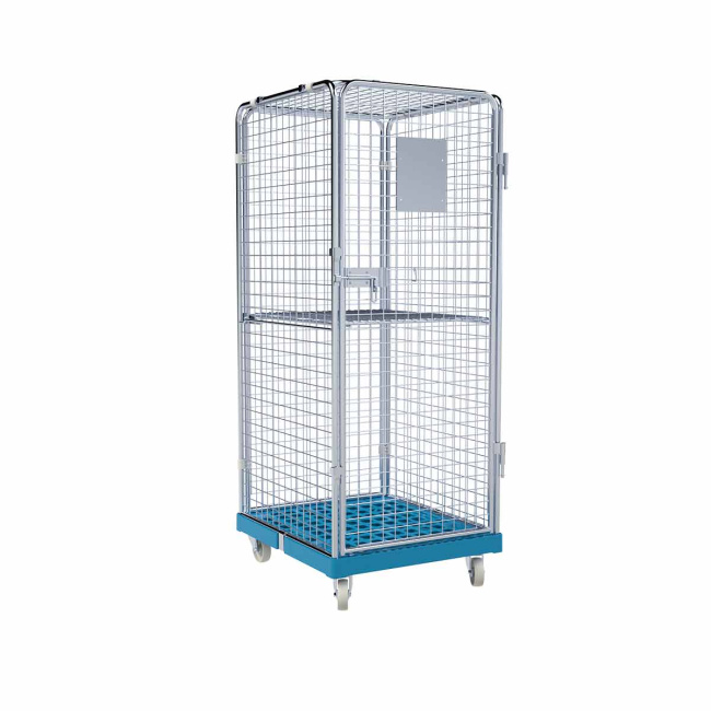 Rollbehälter Zwischenboden klappbar, 5-seitig, Diebstahlschutz, Rollplatte aus Kunststoff, 724 x 815 x 1.810 mm, 500 kg, Nutzhöhe 1.585 mm, Lichtblau