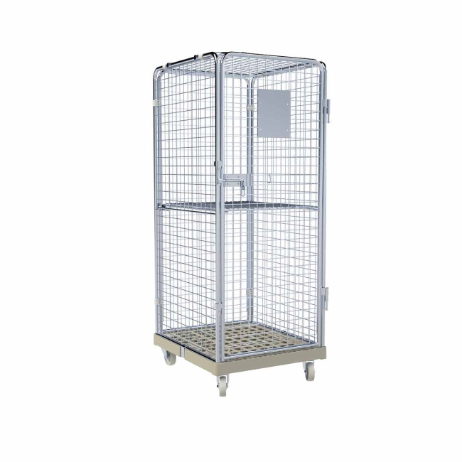 Rollbehälter Zwischenboden klappbar, 5-seitig, Diebstahlschutz, Rollplatte aus Kunststoff, 724 x 815 x 1.810 mm, 500 kg, Nutzhöhe 1.585 mm, Kieselgrau