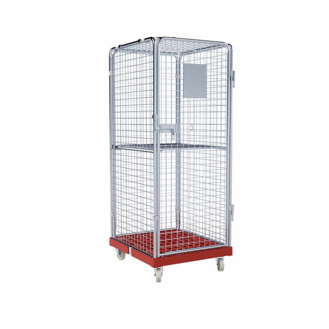 Rollbehälter Zwischenboden klappbar, 5-seitig, Diebstahlschutz, Rollplatte aus Kunststoff, 724 x 815 x 1.810 mm, 500 kg, Nutzhöhe 1.585 mm, Feuerrot