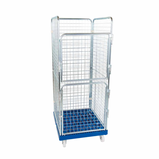 Sammelrollbehälter, 4-seitig, Nutzhöhe 1.585 mm, Rollplatte aus Kunststoff, 724 x 815 x 1.800 mm, 500 kg, Feuerrot