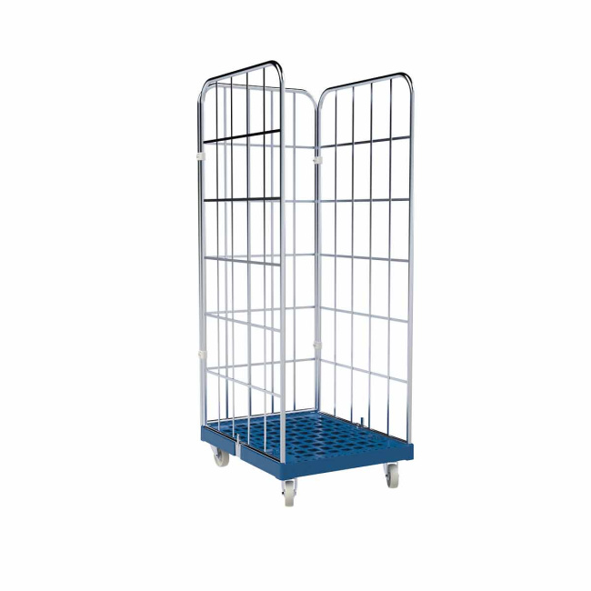 Rollbehälter Euronormkisten, 3-seitig, Rollplatte aus Kunststoff, 682 x 825 x 1.830 mm, 500 kg, Nutzhöhe 1.640 mm, Enzianblau