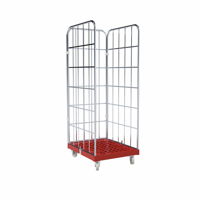 Rollbehälter Euronormkisten, 3-seitig, Rollplatte aus Kunststoff, 682 x 825 x 1.830 mm, 500 kg, Nutzhöhe 1.640 mm, Feuerrot