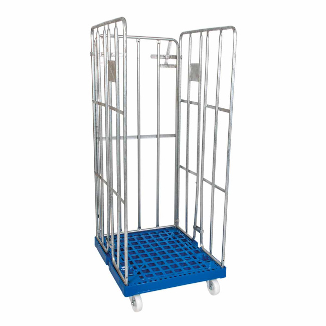 Rollbehälter Feuerverzinkt, 3-seitig, Rollplatte aus Kunststoff, 682 x 815 x 1.685 mm, 500 kg, Nutzhöhe 1.495 mm, Recycling Schwarz