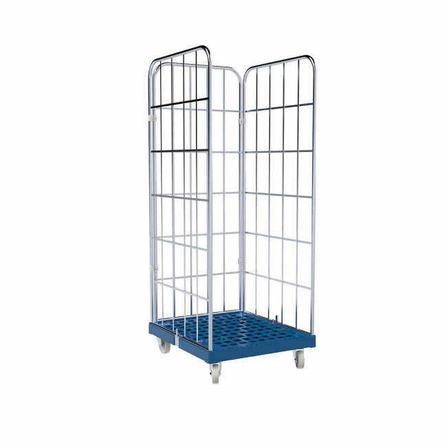 Rollbehälter FV, 3-seitig, Rollplatte aus Kunststoff, 724 x 815 x 1.830 mm, 500 kg, Nutzhöhe 1.640 mm, Enzianblau