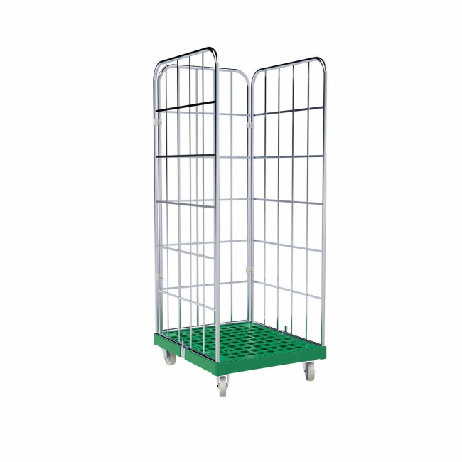Rollbehälter FV, 3-seitig, Rollplatte aus Kunststoff, 724 x 815 x 1.830 mm, 500 kg, Nutzhöhe 1.640 mm, Verkehrsgrün