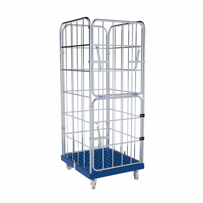 Rollbehälter FV, 4-seitig, 1 klappbare Vordertür, Rollplatte aus Kunststoff, 724 x 815 x 1.830 mm, 500 kg, Nutzhöhe 1.640 mm, Kieselgrau