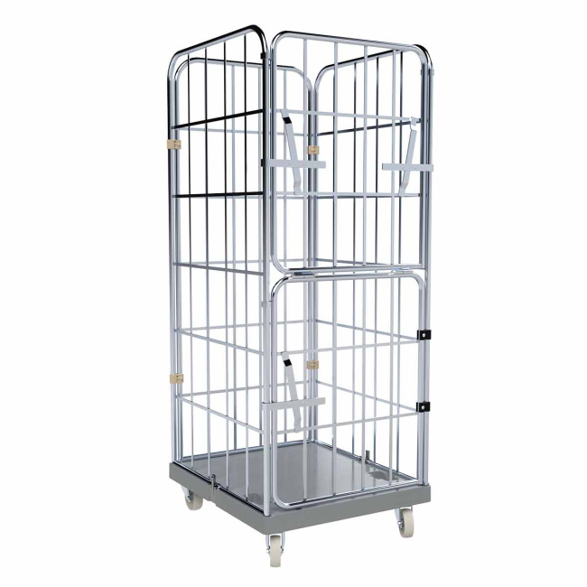 Rollbehälter FV, 4-seitig, 1 klappbare Vordertür, Rollplatte geschlossen aus Kunststoff, 724 x 815 x 1.830 mm, 500 kg, Nutzhöhe 1.640 mm, Hygiene Grau