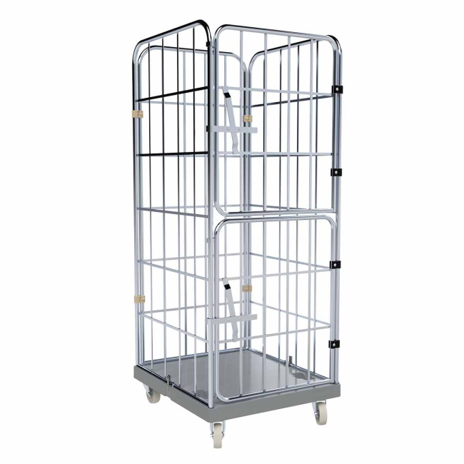 Rollbehälter FV, 4-seitig, 2 schwenkbare Vordertüren, Nutzhöhe 1.640 mm, Rollplatte aus Metall, 724 x 815 x 1.830 mm, 500 kg