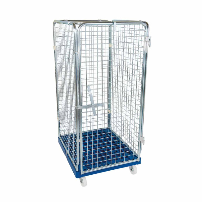 Rollbehälter Euronormkisten, 5-seitig, Diebstahlschutz, Rollplatte aus Kunststoff, 724 x 850 x 1.590 mm, 500 kg, Nutzhöhe 1.375 mm, Verkehrsgrün