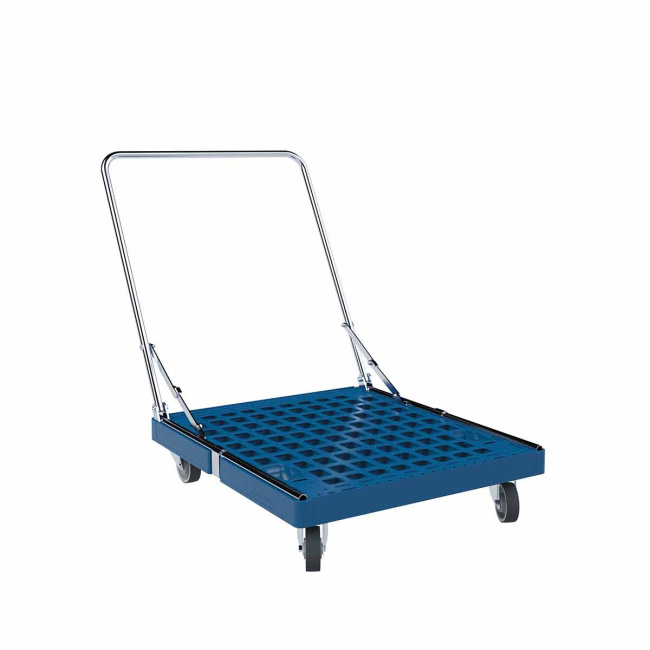 Rollplatte geschlossen mit Schiebebügel, Rollen ø 100 mm, 724 x 815 x 190 mm, 300 kg, Hygiene Grau