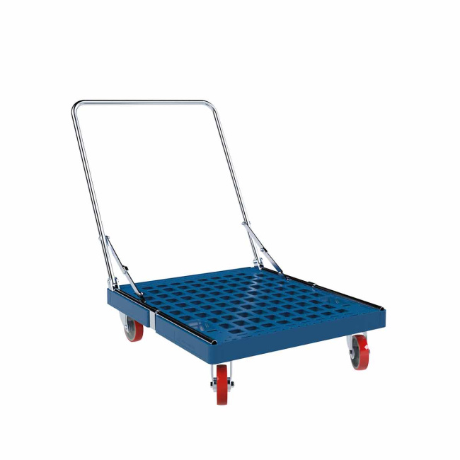 Rollplatte mit Schiebebügel, Rollen ø 125 mm, 724 x 815 x 190 mm, 500 kg, Enzianblau