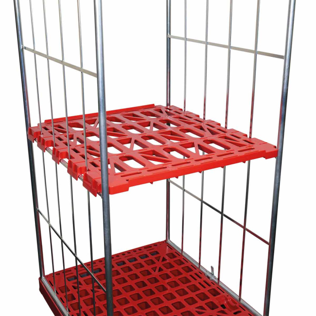 Zwischenboden Kunststoff für Rollbehälter 724 x 815 mm, 2-und 3-seitig 150 kg, Feuerrot