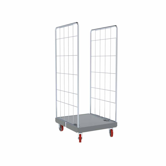 Rollbehälter Hygiene Edelstahl, 2-seitig, Rollplatte aus Kunststoff, 724 x 815 x 1.755 mm, 500 kg, Nutzhöhe 1.520 mm, Hygiene Grau