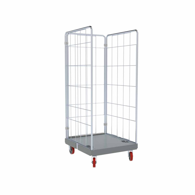 Rollbehälter Hygiene Edelstahl, 3-seitig, Rollplatte aus Kunststoff, 724 x 815 x 1.755 mm, 500 kg, Nutzhöhe 1.520 mm, Hygiene Grau