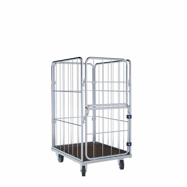 Wäschewagen Nutzhöhe 1.000 mm, Holzboden, 4-seitig, Vorderwand klappbar/schwenkbar, 600 x 740 x 1.150 mm, 400 kg