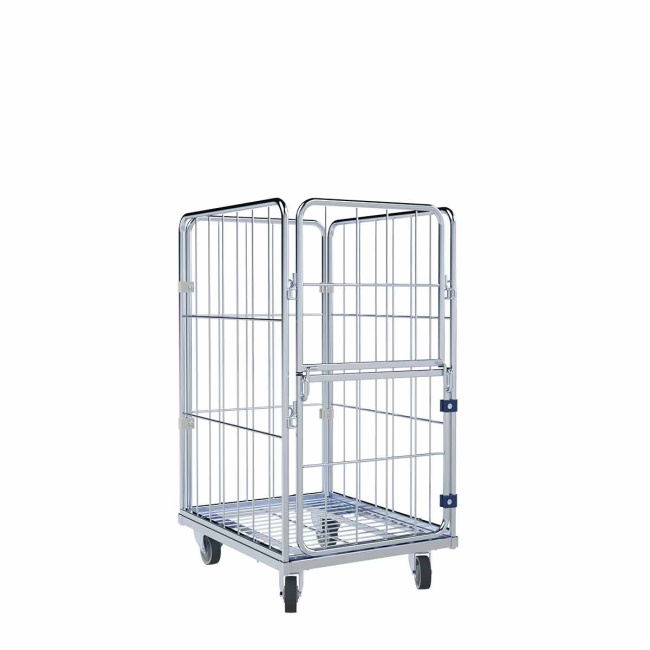 Wäschewagen Nutzhöhe 1.370 mm, Stahlboden, 4-seitig, Vorderwand klappbar/schwenkbar, 600 x 740 x 1.520 mm, 400 kg