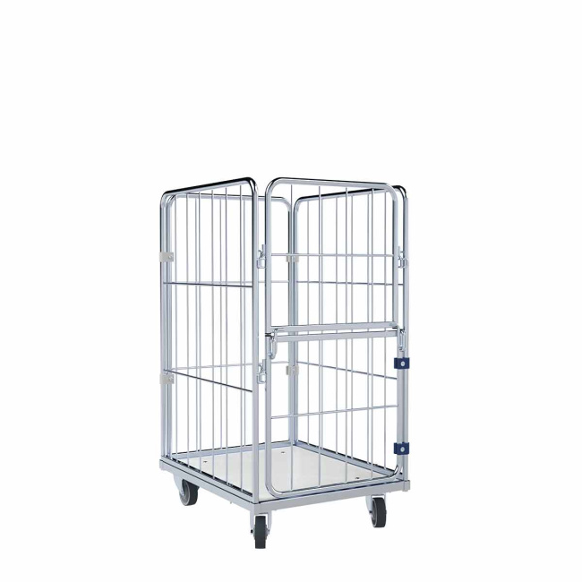 Wäschewagen Nutzhöhe 1.000 mm, Kunststoffboden Weiß, 4-seitig, Vorderwand klappbar/schwenkbar, 600 x 810 x 1.150 mm, 400 kg