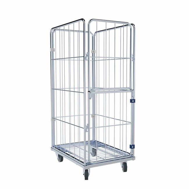 Wäschewagen Nutzhöhe 1.370 mm, Stahlboden, 4-seitig, Vorderwand klappbar/schwenkbar, 600 x 810 x 1.520 mm, 400 kg