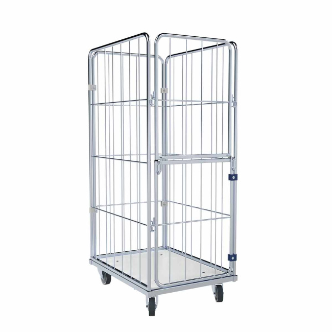 Wäschewagen Nutzhöhe 1.370 mm, Kunststoffboden Weiß, 4-seitig, Vorderwand klappbar/schwenkbar, 600 x 810 x 1.520 mm, 400 kg