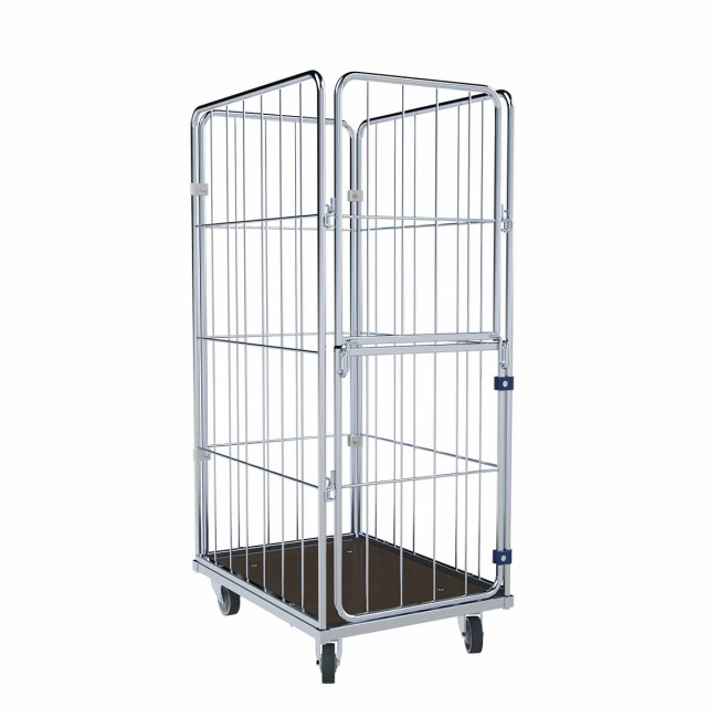 Wäschewagen Nutzhöhe 1.370 mm, Holzboden, 4-seitig, Vorderwand klappbar/schwenkbar, 600 x 810 x 1.520 mm, 400 kg