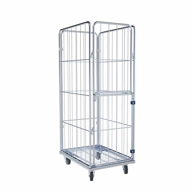 Wäschewagen Nutzhöhe 1.550 mm, Stahlboden, 4-seitig, Vorderwand klappbar/schwenkbar, 600 x 810 x 1.700 mm, 400 kg