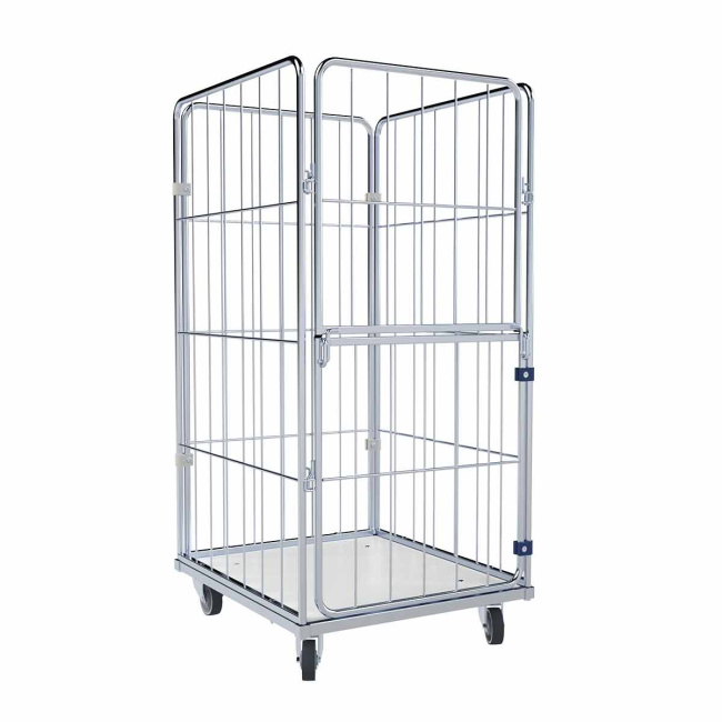 Wäschewagen Nutzhöhe 1.370 mm, Kunststoffboden Weiß, 4-seitig, Vorderwand klappbar/schwenkbar, 720 x 810 x 1.520 mm, 400 kg