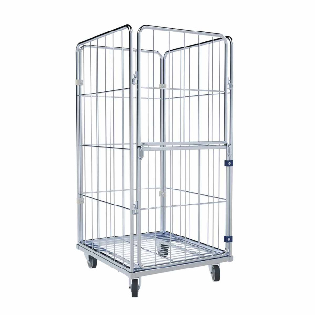 Wäschewagen Nutzhöhe 1.550 mm, Stahlboden, 4-seitig, Vorderwand klappbar/schwenkbar, 720 x 810 x 1.700 mm, 400 kg