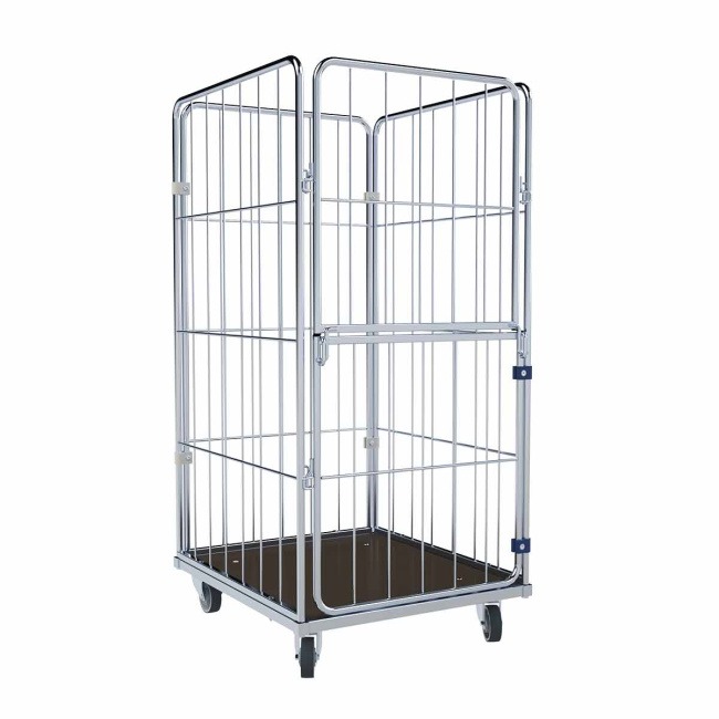 Wäschewagen Nutzhöhe 1.550 mm, Holzboden, 4-seitig, Vorderwand klappbar/schwenkbar, 720 x 810 x 1.700 mm, 400 kg