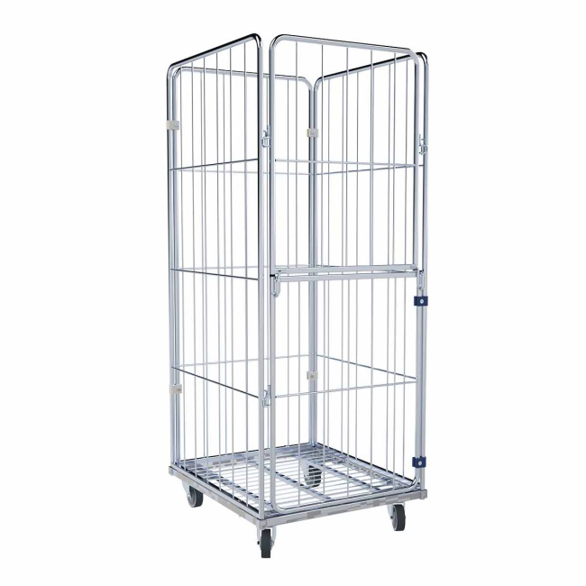 Wäschewagen Nutzhöhe 1.650 mm, Stahlboden, 4-seitig, Vorderwand klappbar/schwenkbar, 720 x 810 x 1.800 mm, 400 kg