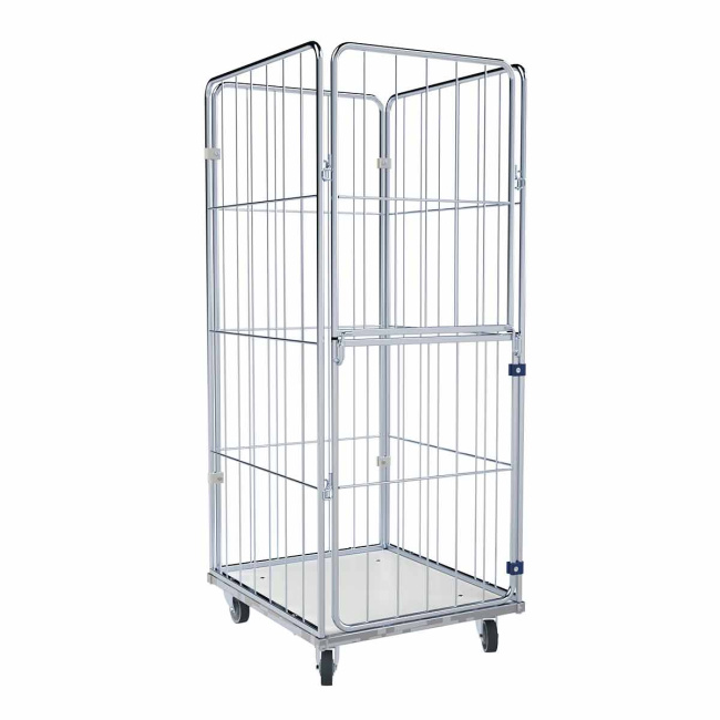 Wäschewagen Nutzhöhe 1.650 mm, Kunststoffboden Weiß, 4-seitig, Vorderwand klappbar/schwenkbar, 720 x 810 x 1.800 mm, 400 kg