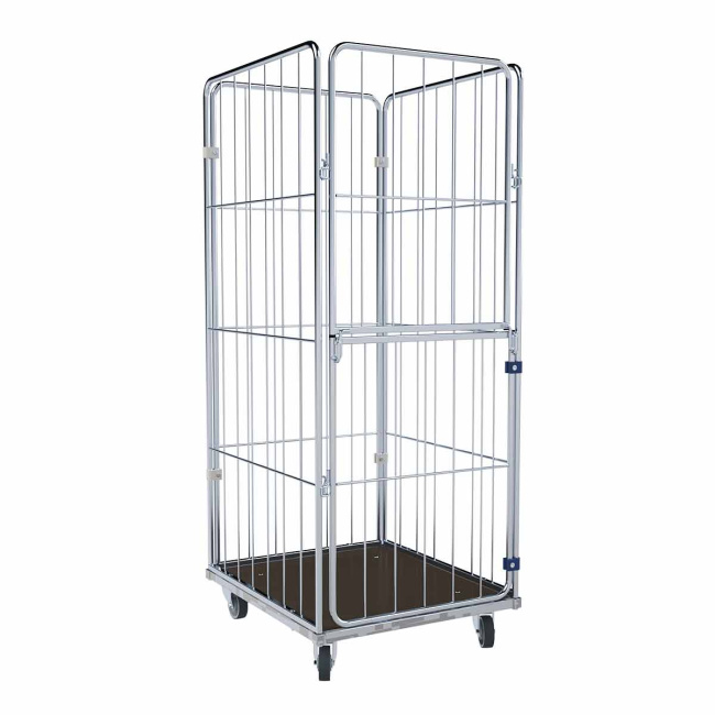 Wäschewagen Nutzhöhe 1.650 mm, Holzboden, 4-seitig, Vorderwand klappbar/schwenkbar, 720 x 810 x 1.800 mm, 400 kg