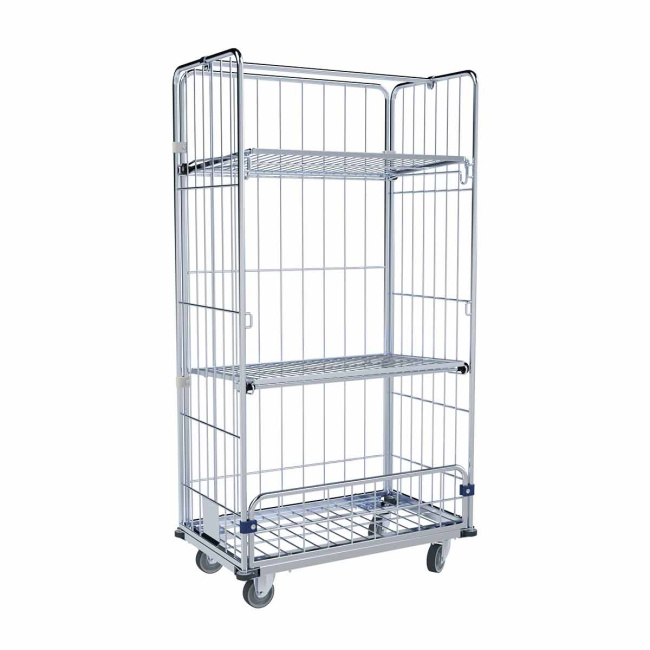 Wäschewagen mit 2 Zwischenböden, 1 Kleiderstange, Kunststoffboden Weiß, 4-seitig, Nutzhöhe 1.590 mm, 940 x 560 x 1.740 mm, 400 kg