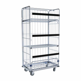 Wäschewagen mit 2 Zwischenböden, 1 Kleiderstange, Kunststoffboden Weiß, 4-seitig, Nutzhöhe 1.590 mm, 940 x 560 x 1.740 mm, 400 kg