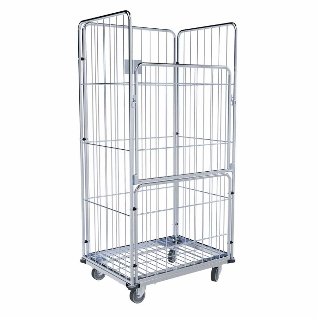 Wäschewagen Vorderwand klappbar, 4 Abweisräder, Stahlboden, 4-seitig, Nutzhöhe 1.600 mm, 850 x 630 x 1.750 mm, 500 kg