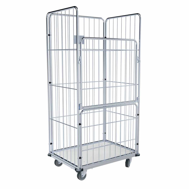 Wäschewagen Vorderwand klappbar, 4 Abweisräder, Kunststoffboden Weiß, 4-seitig, Nutzhöhe 1.600 mm, 850 x 630 x 1.750 mm, 500 kg