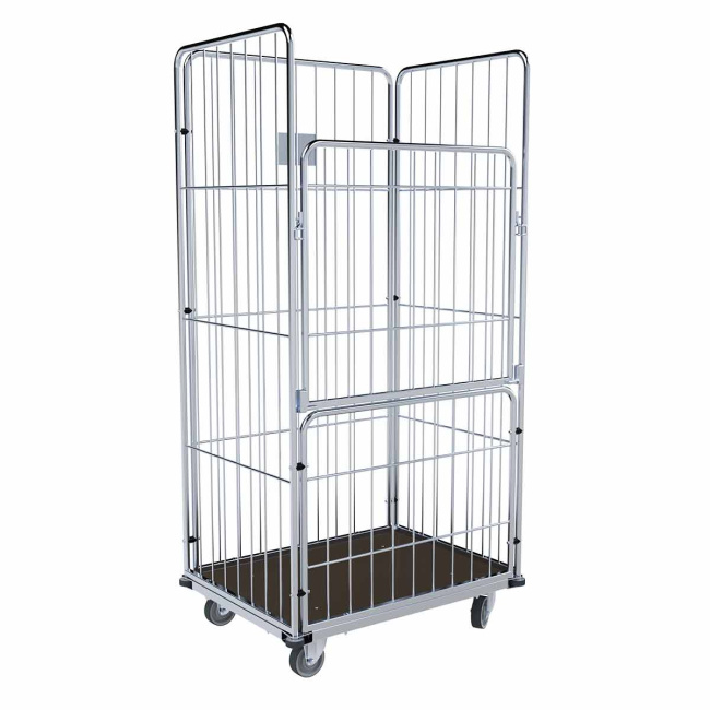 Wäschewagen Vorderwand klappbar, 4 Abweisräder, Holzboden, 4-seitig, Nutzhöhe 1.600 mm, 850 x 630 x 1.750 mm, 500 kg