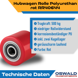 Hubwagen Rolle Polyurethan 80 x 60 mm, Achse 17 mm inkl. Kugellager - Ersatzrolle