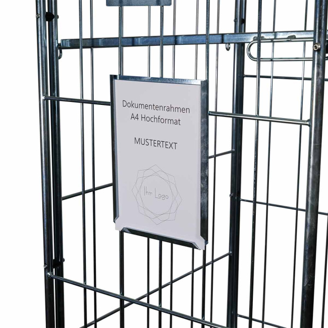Dokumentenrahmen für Rollbehälter, DIN A4 Hochformat, zum Nieten/Schrauben, 218 x 300 x 16 mm