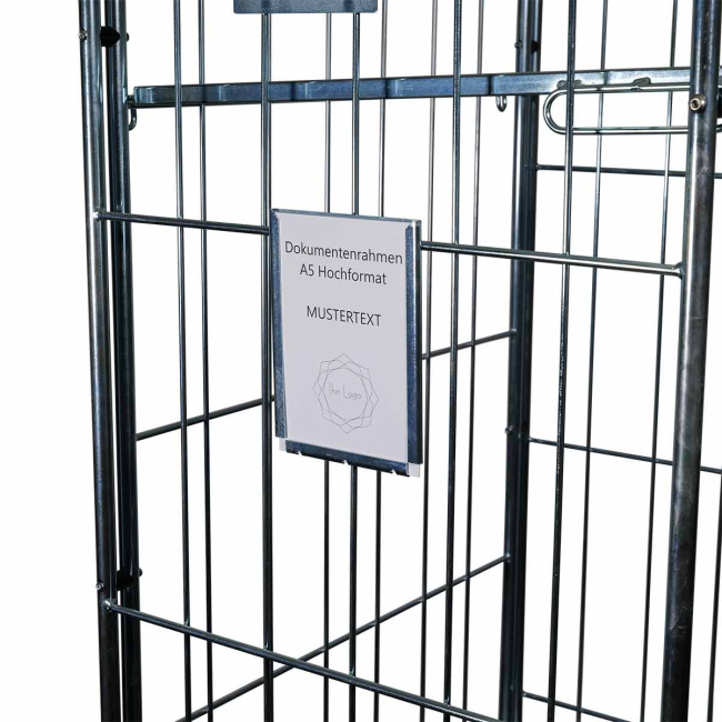 Dokumentenrahmen für Rollbehälter, DIN A5 Hochformat, zum Nieten/Schrauben, 150 x 220 x 16 mm