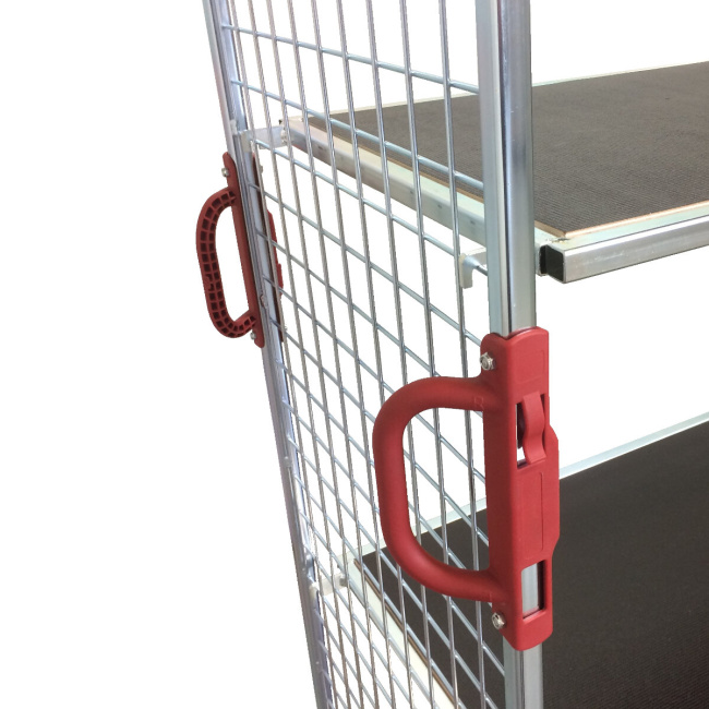 Kunststoffgriffset für Stahlrollbehälter, für Seitengitter mit Rundrohr/Quadratrohr, ergonomisch geformt, 2 Stück, Rot