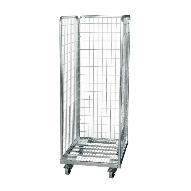 Stahlrollbehälter 600,  610 x 610 x 1.655 mm, 3-seitig, Nutzhöhe 1.490 mm, Rollplatte aus Metall, 500 kg