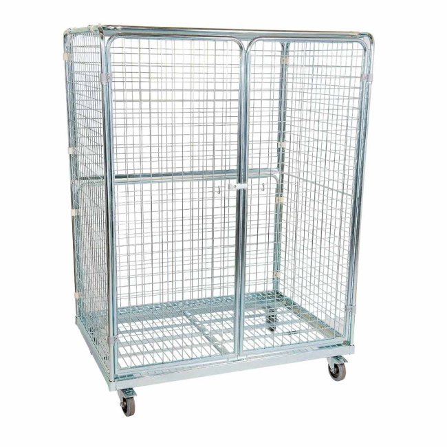 Stahlrollbehälter 1350, 950 x 1.350 x 1.820 mm, 5-seitig, Diebstahlschutz, 2 Flügeltüren, Nutzhöhe 1.595 mm, Rollplatte aus Metall, 800 kg