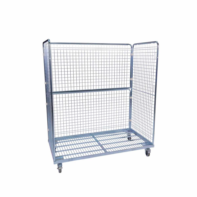 Stahlrollbehälter 1600, 800 x 1.600 x 1.820 mm, 3-seitig, Nutzhöhe 1.620 mm, Rollplatte aus Metall, 500 kg