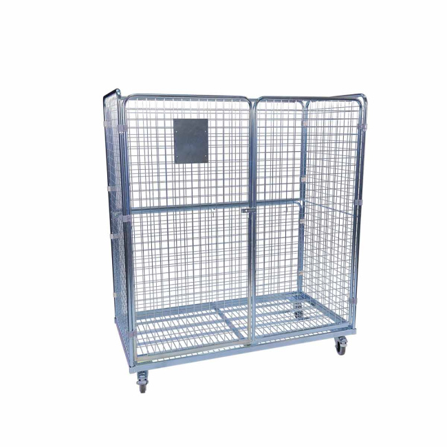 Stahlrollbehälter 1600, 800 x 1.600 x 1.820 mm, 4-seitig, 2 Flügeltüren, Nutzhöhe 1.620 mm, Rollplatte aus Metall, 500 kg