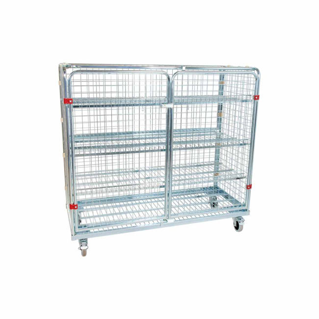 Stahlrollbehälter 620, 620 x 1.500 x 1.400 mm, 5-seitig, Diebstahlschutz, 2 Flügeltüren, Nutzhöhe 1.185 mm, Rollplatte aus Metall, 500 kg