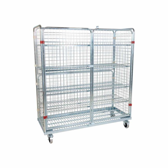 Stahlrollbehälter 620, 620 x 1.500 x 1.700 mm, 4-seitig, 2 Flügeltüren, Nutzhöhe 1.500 mm, Rollplatte aus Metall, 500 kg